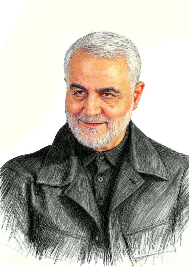 نقاشی چهره شهید حاج قاسم سلیمانی